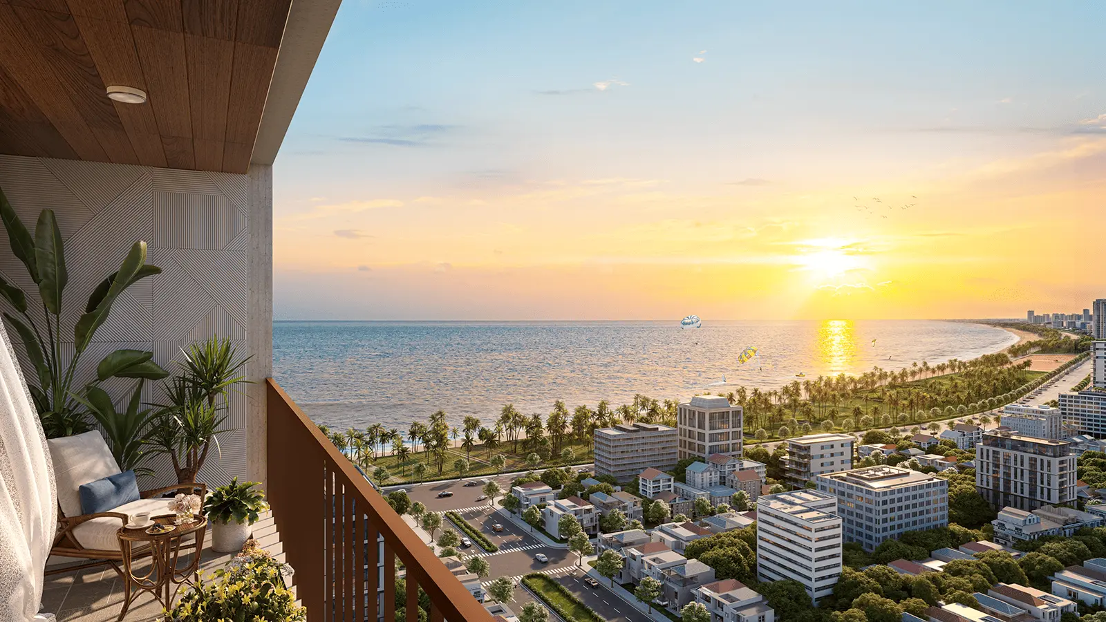 Chiêm ngưỡng bình minh trên biển Mỹ Khê từ căn hộ cao cấp Sun Costa Residences Đà Nẵng.