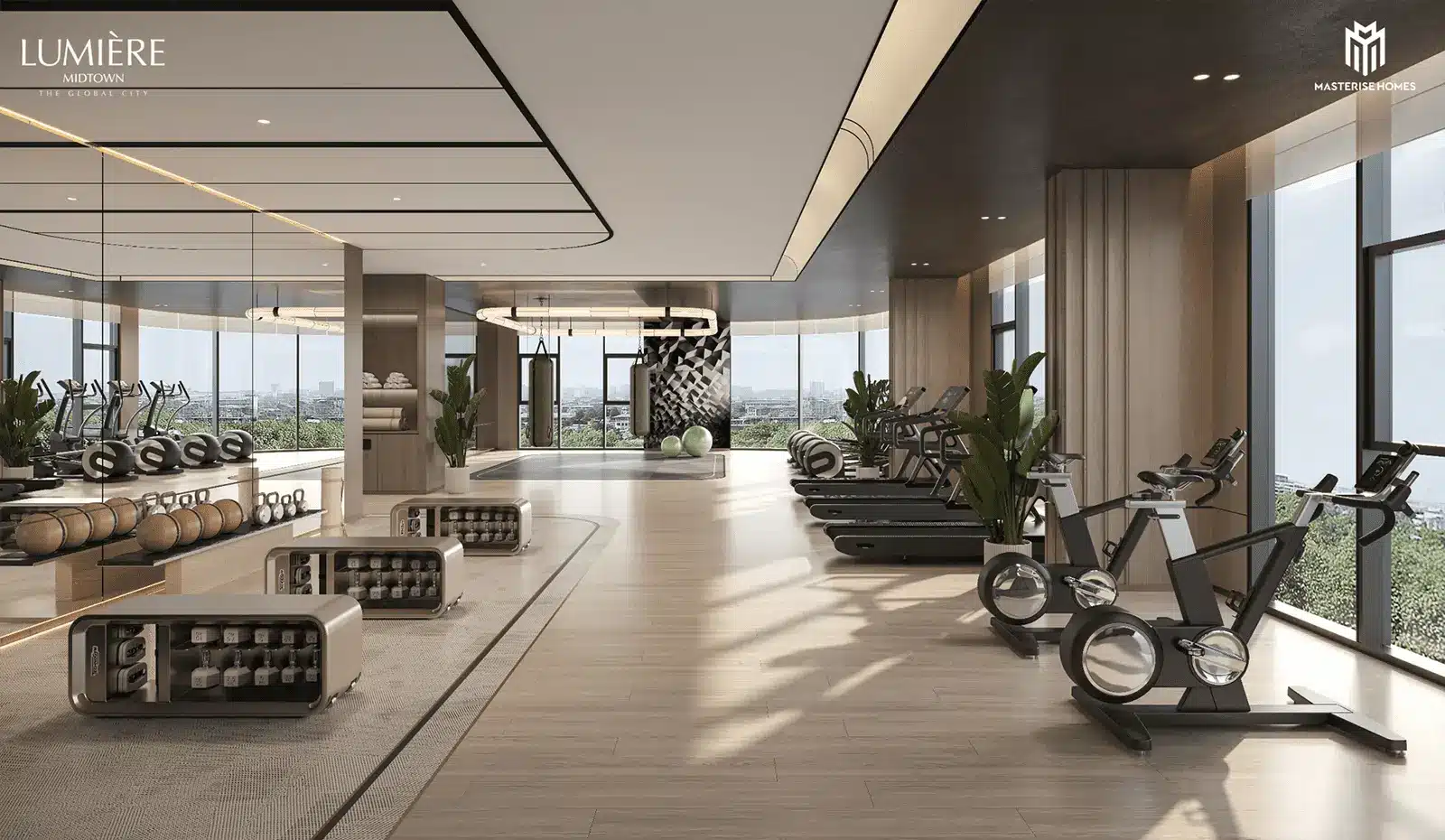 Phòng Gym hiện đại tại LUMIÈRE Midtown, mang đến không gian tập luyện đẳng cấp và tiện nghi.